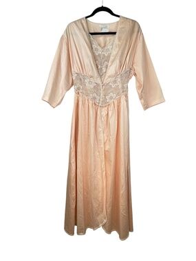 Jessica Vintage 90s Y2K Satin Lace Nightgown Robe Set 14 Boudoir Coquette Peach